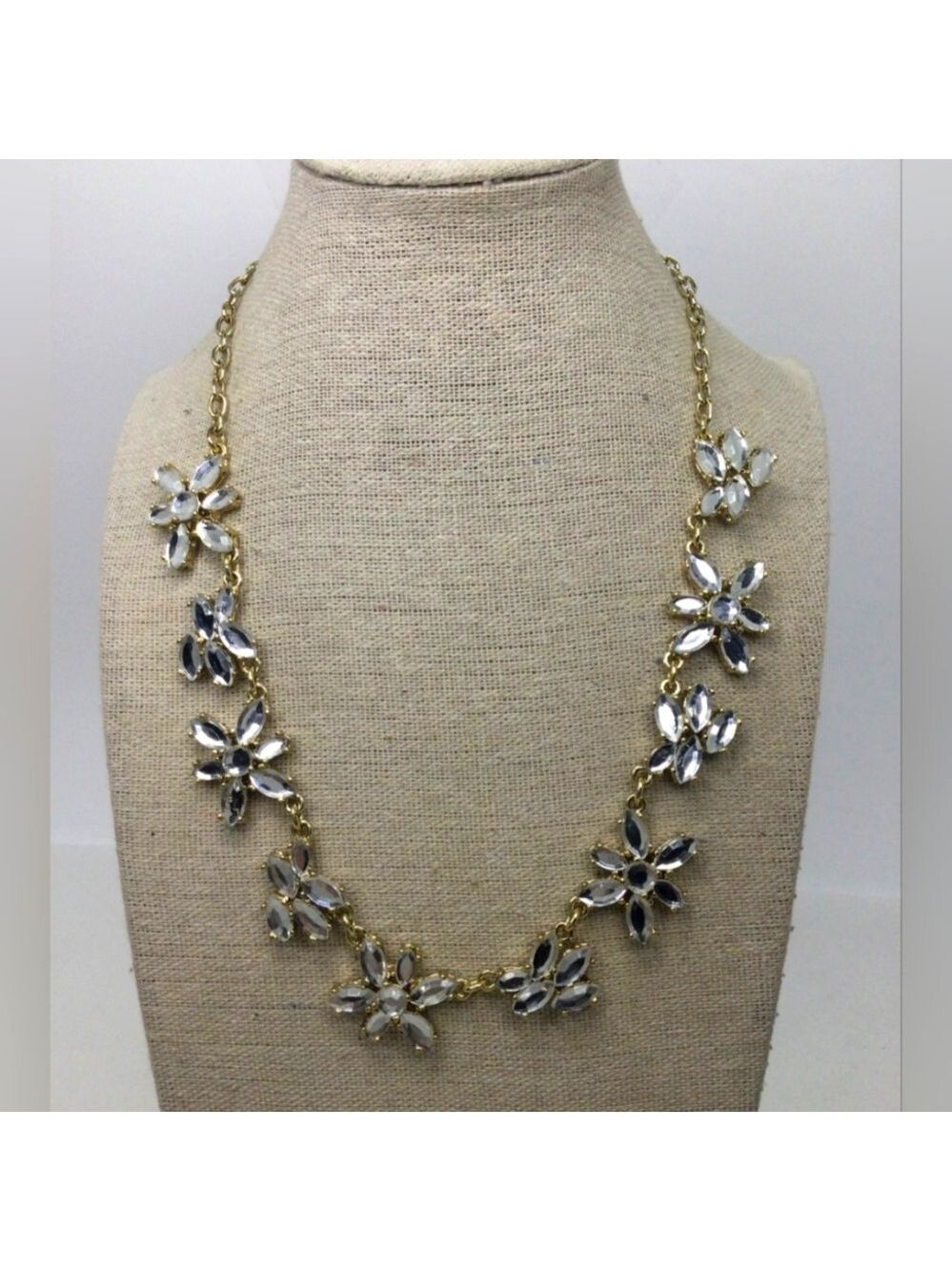 J. Crew Clear Rhinestone Floral Necklace 17" NWOT
